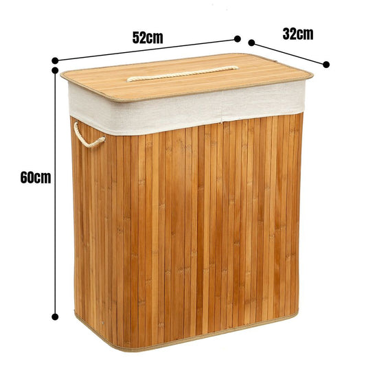 Rectangular Bamboo Laundry Basket-Natural with divider S035872147