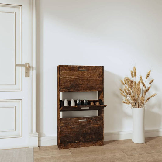 Shoe Cabinet Smoked Oak 59x17x108 cm Engineered Wood S0671093763