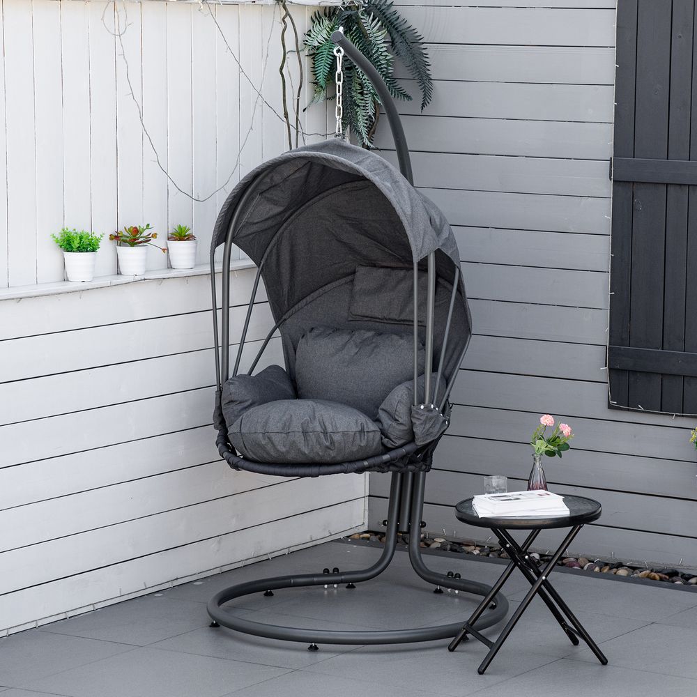 Hanging Egg Chair, Swing Hammock with Cushion and Stand, Grey S0671072060