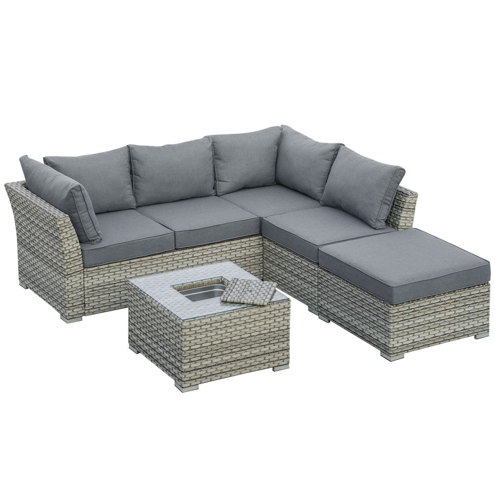 Patio PE Rattan Sofa Sectional Conversation Furniture Set w/ Ice Bucket S0671149277