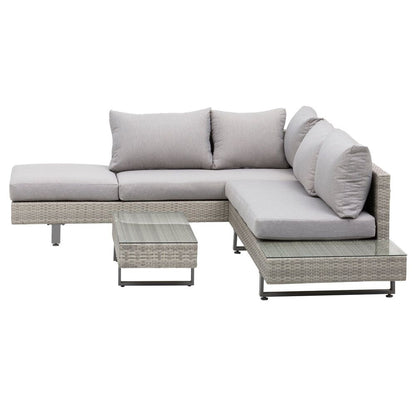 3pc Rattan Sofa Set Lounge Furniture Tea Table, Side Table & Cushioned Grey S067941896