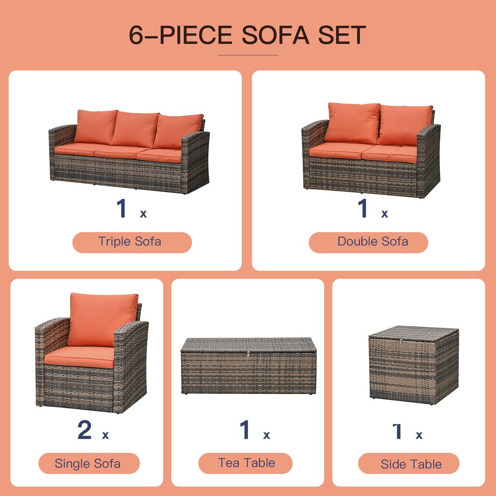 6 Pcs Rattan Wicker Sofa Set Sectional & Storage Table & Cushion Mixed Brown S067941890