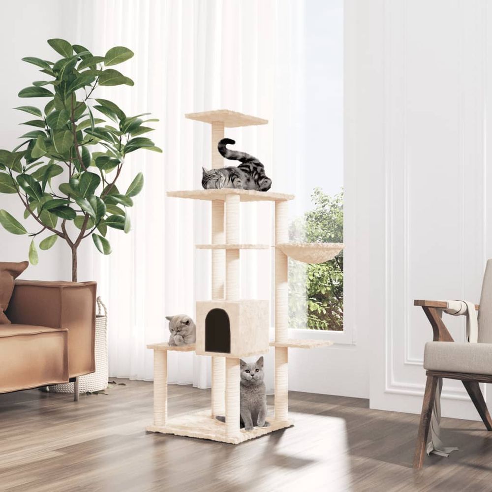 vidaXL Cat Tree with Sisal Scratching Posts Cream 142 cm V0671091761