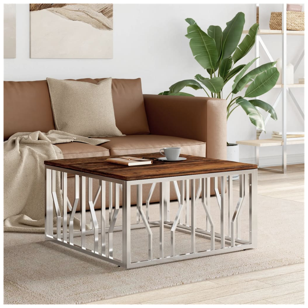 vidaXL Coffee Table Silver Stainless Steel and Solid Wood Reclaimed S0671261937