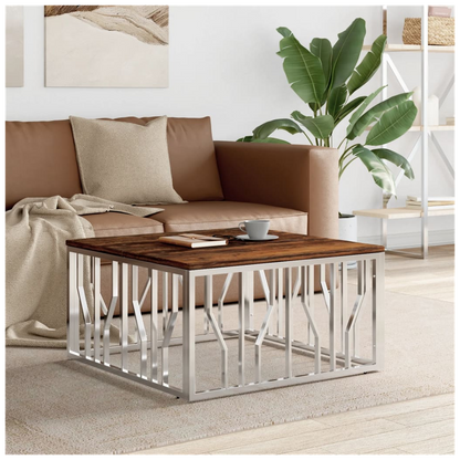 vidaXL Coffee Table Silver Stainless Steel and Solid Wood Reclaimed S0671261937