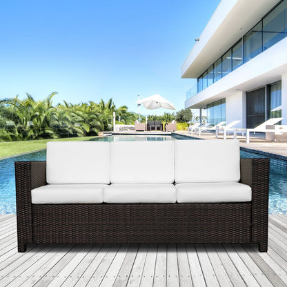 3 Seater Rattan Sofa Brown Wicker Weave Metal Frame Chair Outdoor Furniture S0671072384