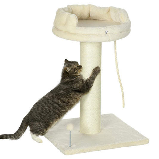 Cat Tree for Indoor Cats w/ Sisal Scratching Post, Spacious Kitten Bed - Cream S0671347303