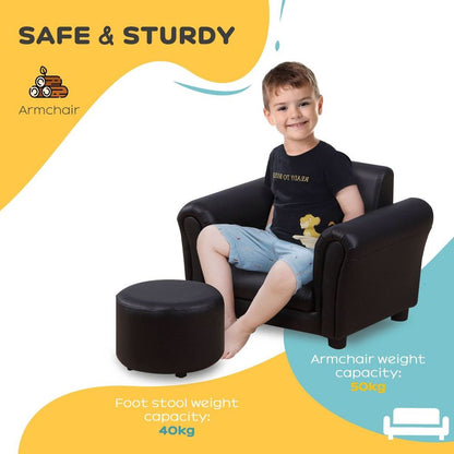 HOMCOM Kids Sofa Chair Set Armchair Seating Seat Bedroom Playroom Stool Black S0671379680