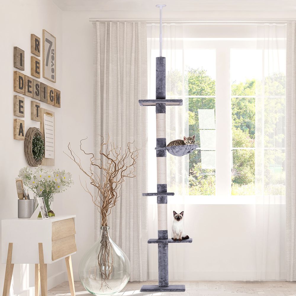 Cat Tree Scratching 5-Tier Kitty Tower Floor to Ceiling Adjustable Pawhut S0671081264