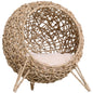 Wicker Cat House, Ball-Shaped Rattan Raised Cat Bed - Natural Wood Finish S0671148972