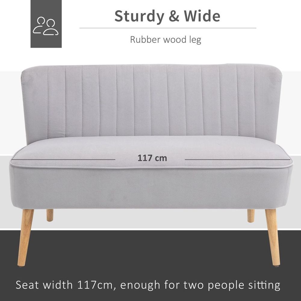 Modern Double Seat Sofa Compact Loveseat Couch Padded Velvet Wood Legs, Grey S0671114494