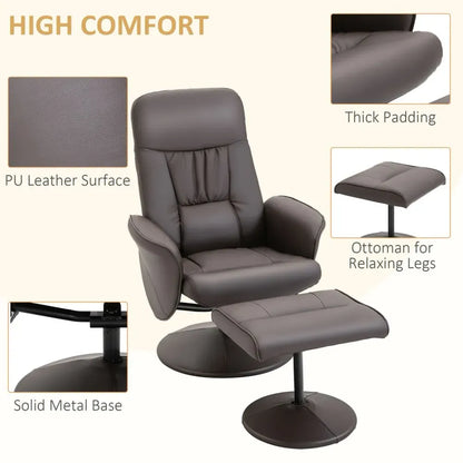 2 Pcs Reclining Armchair Ottoman 360 Swivel Home Furniture PU Leather Brown S0671097318