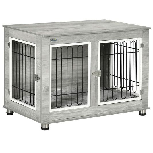 PawHut Dog Crate Furniture, Dog Crate End Table w/ Soft Cushion, Double Door S0671114523