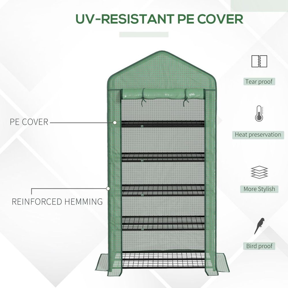 Outsunny Widened Mini Greenhouse 5 Tier Green House, 193H x 90W x 49Dcm, Green S0671383558