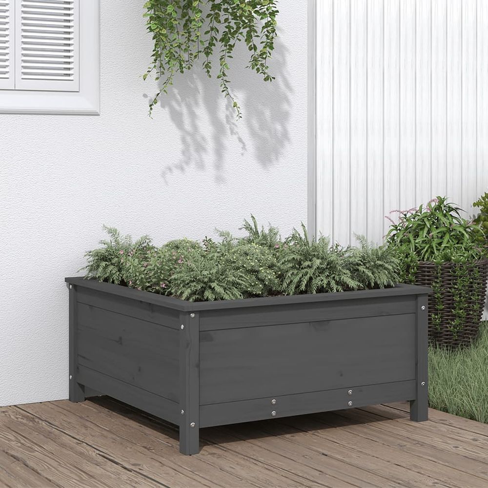 Garden Planter Grey 82.5x82.5x39 cm Solid Wood Pine S0671358027