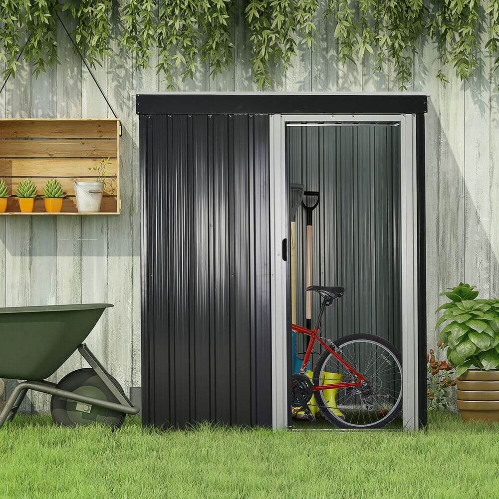 Outsunny 5 x 3ft Garden Storage Shed Sliding Door Sloped Roof Tool Black S0671129835