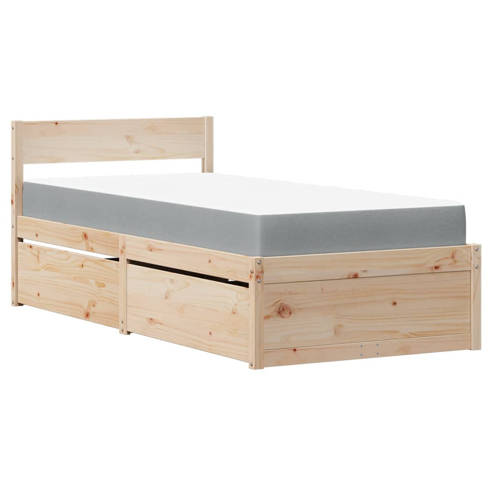 vidaXL Bed with Drawers and Mattress 90x190 cm Single Solid Wood Pine S0671489439