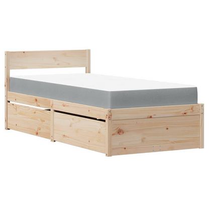 vidaXL Bed with Drawers and Mattress 90x190 cm Single Solid Wood Pine S0671489439