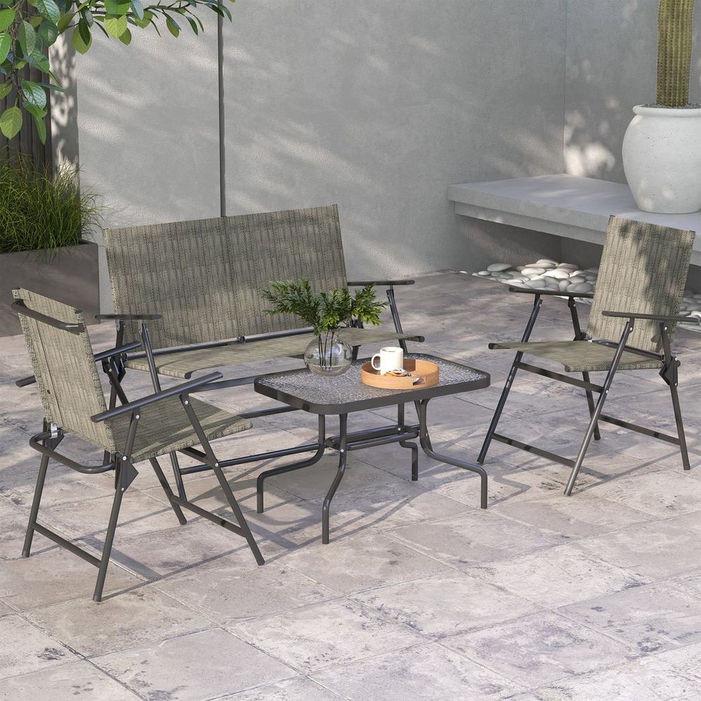 Outsunny Patio Furniture Set, Garden Set with Table, Foldable Chairs, a Loveseat S0671398981