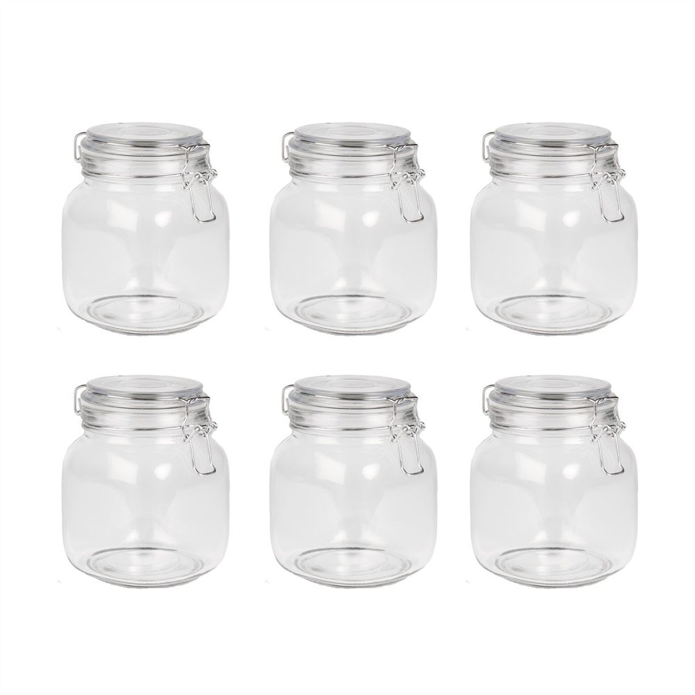 1L Glass Storage Jars with Clip Top Lid - Set of 6 | M&W S0671145417