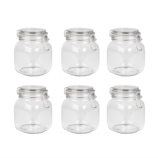 1L Glass Storage Jars with Clip Top Lid - Set of 6 | M&W S0671145417