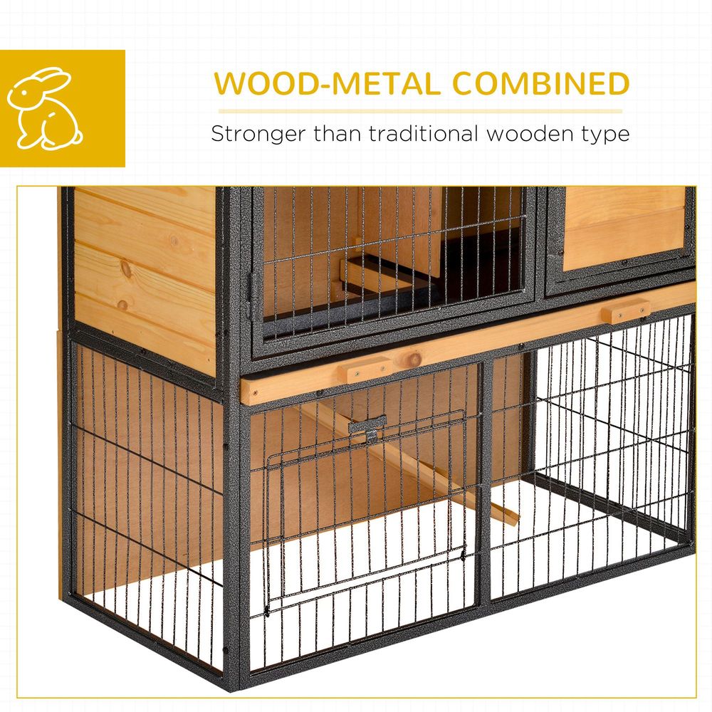 Wood-metal Rabbit Hutch Elevated Pet House Outdoor 89.5 x 45 x 81cm Pawhut S0671081297