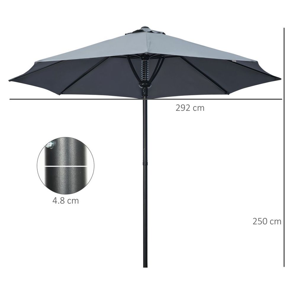 Outsunny Outdoor Market Table Parasol Umbrella Sun Shade with 8 Ribs, Grey S0671132934