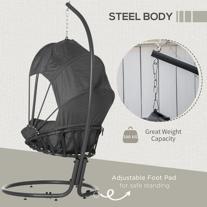 Hanging Egg Chair, Swing Hammock with Cushion and Stand, Grey S0671072060