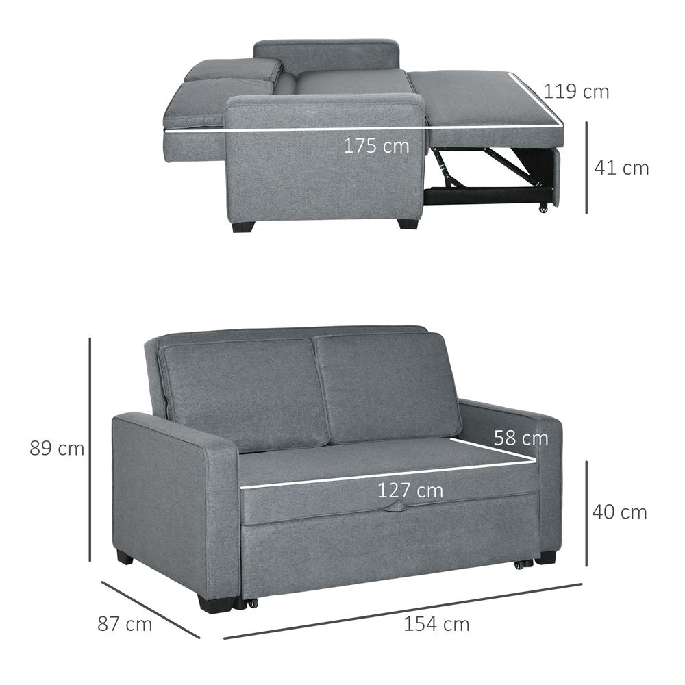 HOMCOM Modern 2 Seater Sofa Bed Click Clack Couch Sleeper for Living Room Grey S0671383626