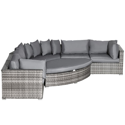 6-Seater Rattan Sofa Set Half Round w/ Cushions Grey S0671072408