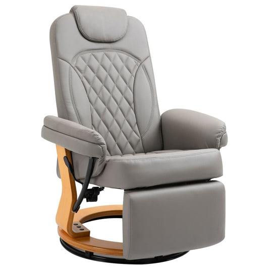 PU Recliner Lounge Chair with Footrest Headrest Wood Base for Home Office Grey S0671097311