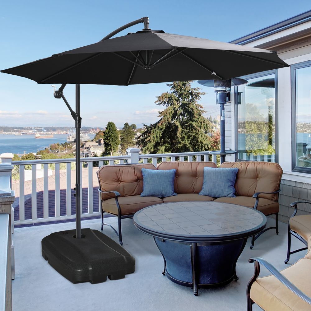 Square Parasol Base Portable Umbrella Stand Weights with Wheels, Black S067941929