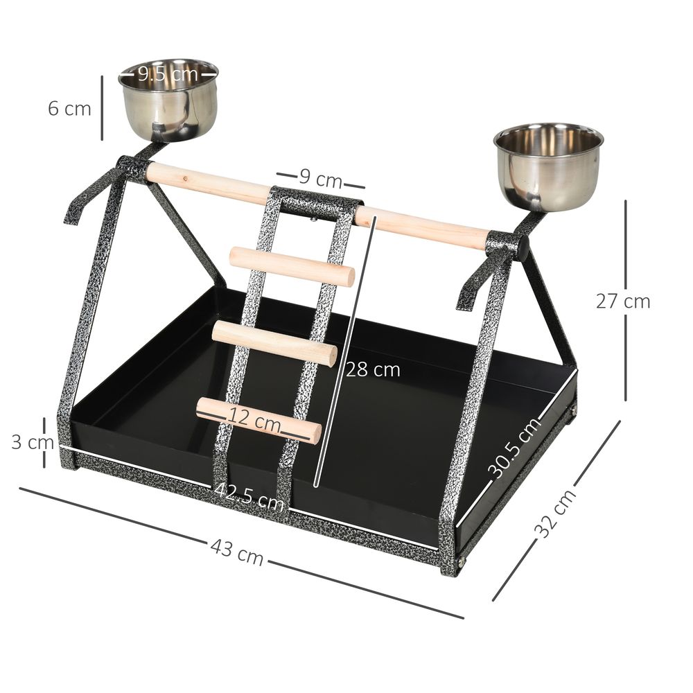 Portable Bird Stand Resting Stainless Steel Base Perch Ladder Bowls S0671081174