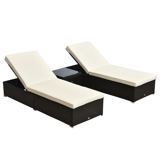 3 PCS Rattan Lounger Set-Deep Coffee/Cream White S067941902