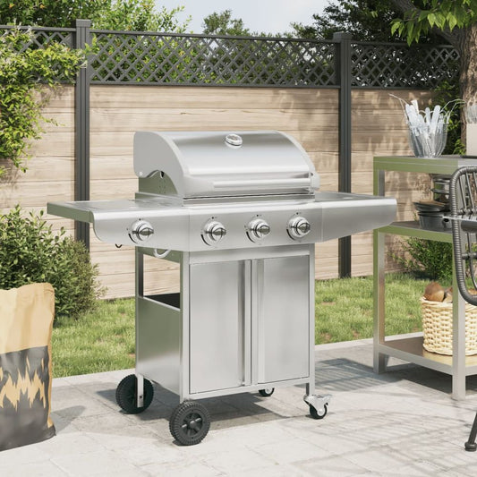 vidaXL Gas BBQ Grill with 4 Burners Silver Stainless Steel V0671489804