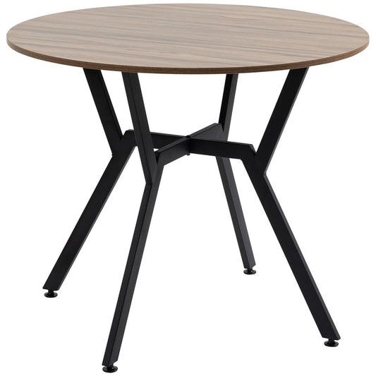 Industrial Dining Table with Round Top Steel Legs for Kitchen Dining Room Brown S0671097252