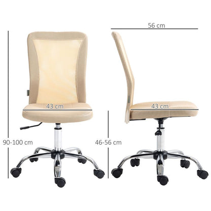 Vinsetto Armless Office Chair with Adjustable Height Mesh Back Wheels Beige S0671383445