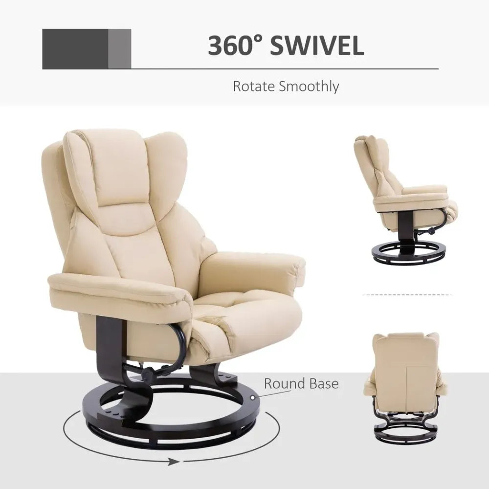 Padded PU Leather Manual Reclining Armchair Sofa Chair w/ Footstool Cream S0671097170