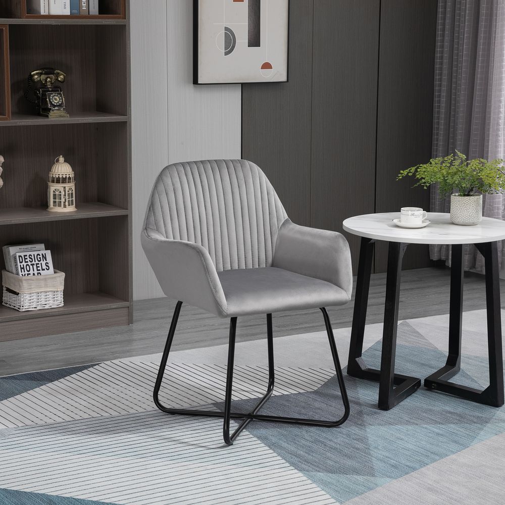 Modern Accent Chair Velvet-Feel Upholstered Lounge Armchair Metal Base Grey S0671347079