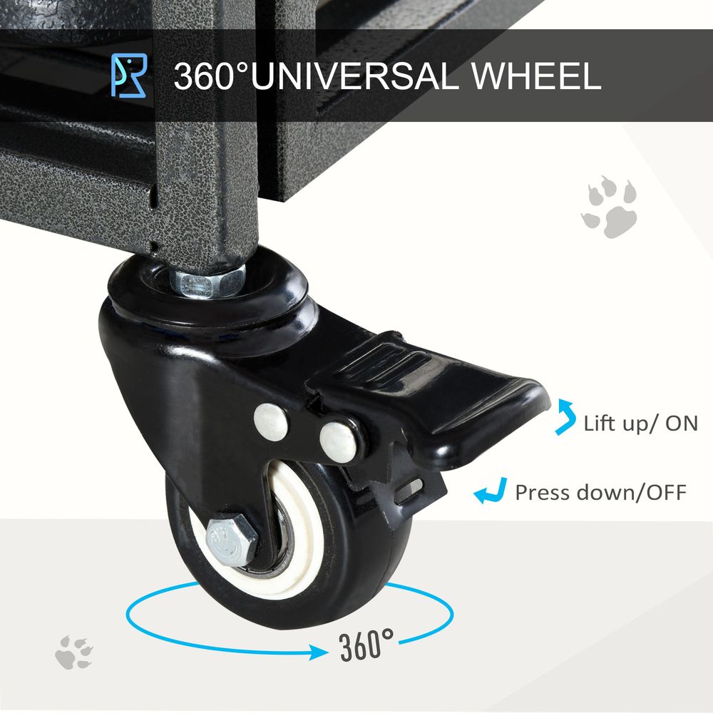 81x125cm Metal Dog Cage Kennel Locking Door & Wheels Extra Large Pets Pawhut S0671081088