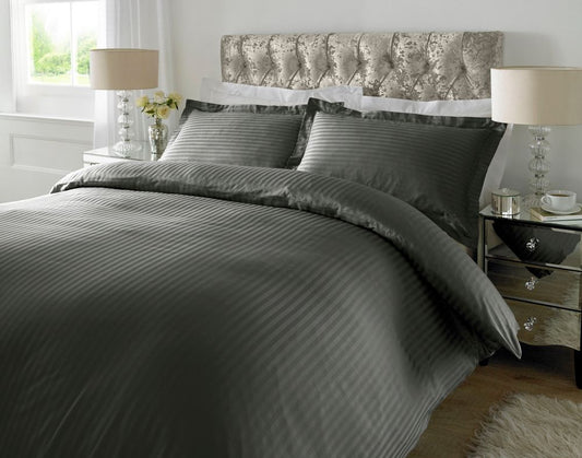 300 TC - 100% Cotton Sateen Stripe Duvet Cover Set Steel Grey V002501793