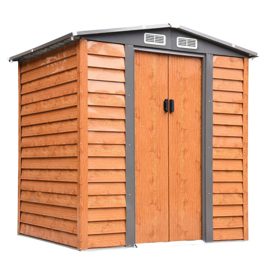 6x5ft Metal Garden Shed House Gardening Tool Storage Brown 193Lx152Wx203Hcm S067941636