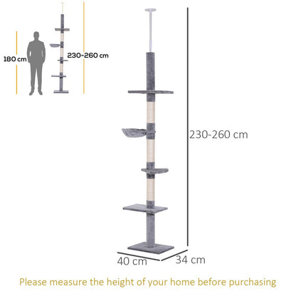 Cat Tree Scratching 5-Tier Kitty Tower Floor to Ceiling Adjustable Pawhut S0671081264