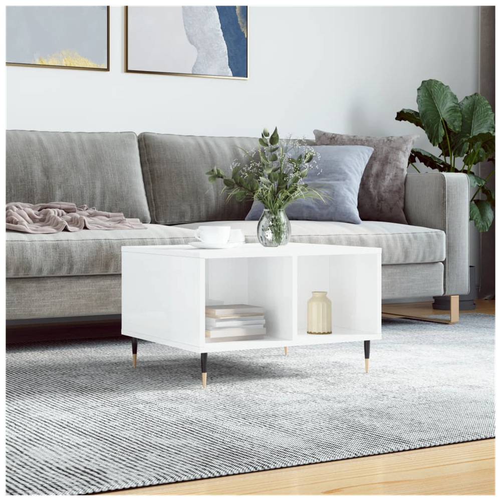 vidaXL Coffee Table High Gloss White 60x50x36.5 cm Engineered Wood S0671358905