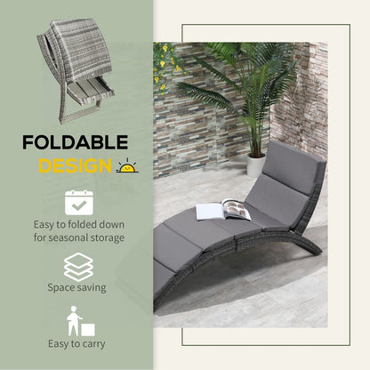 Garden Patio Rattan Wicker Folding Sun Lounger Cushion Grey S0671072382