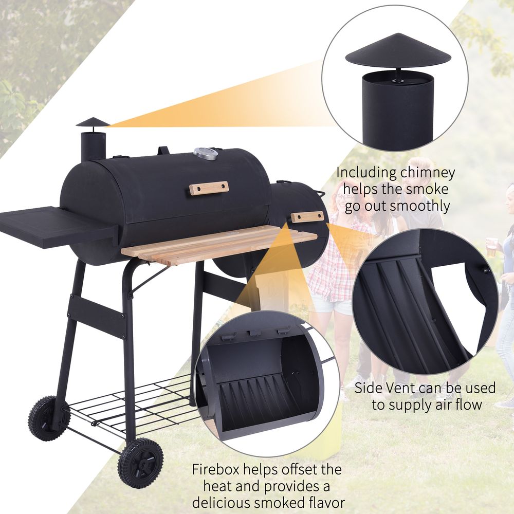 Portable Charcoal BBQ Grill Steel Offset Smoker Combo Backyard S067941714