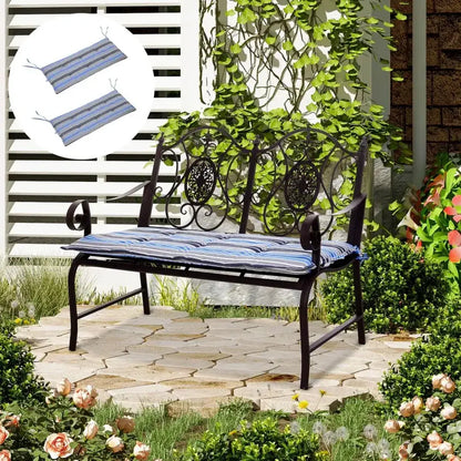 2 PCS Patio Bench Swing Chairs Garden Chairs Double Seat Cushion Mat Strips Blue S0671096942