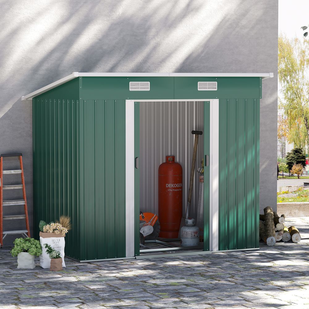 7 x 4ft Outdoor Garden Metal Storage Shed, Green S0671071950