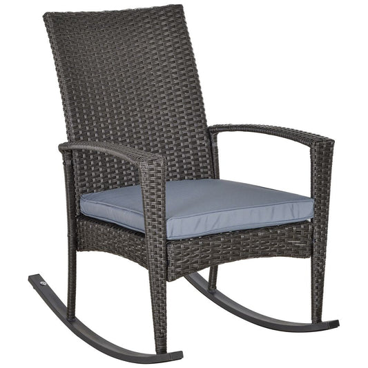 Outsunny PE Rattan Outdoor Garden Rocking Chair w/ Cushion Grey S0671072351