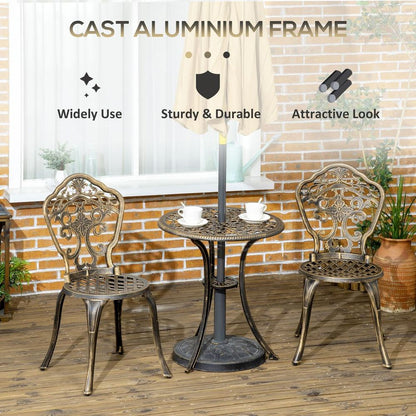 3 Piece Cast Aluminium Garden Bistro Set with Parasol Hole for Balcony, Patio S0671114986